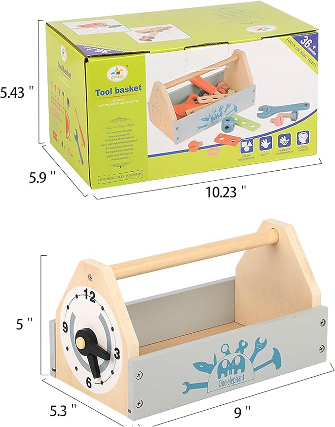 Wooden Tool Toy Toolbox Toddler Educational Construction Kids Toys Play Accessories Set Creative Gift for 3 Year Olds and Up Boys Girls