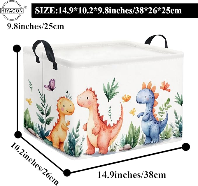 HIYAGON Rectangular Dinosaur Basket Kids Baby Storage Bin Toy Basket Organizer Box for Boys Dinosaur Room Decor(Colorful Dinosaur)