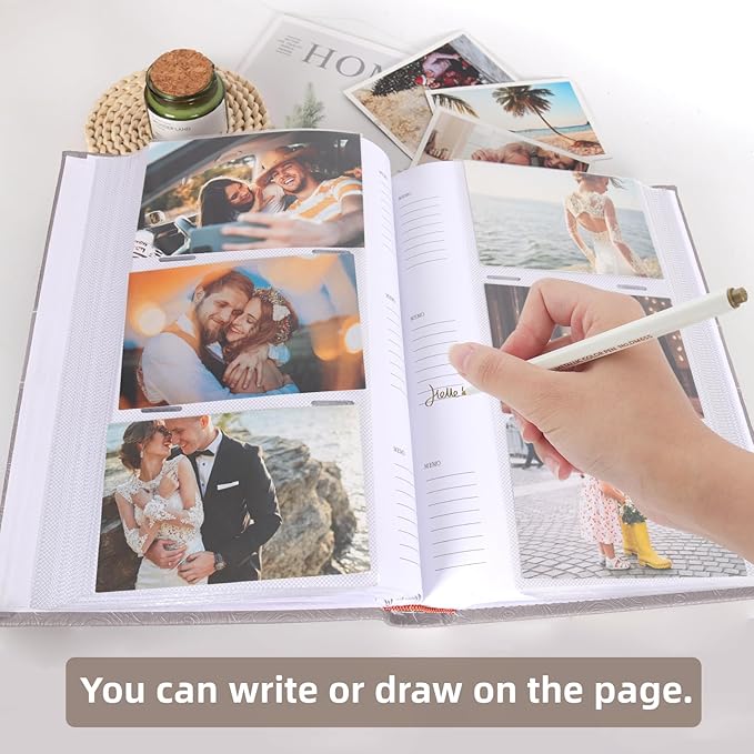 RECUTMS Photo Album with Writing Space 4x6 300 Pockets Photo Book,Leather Cover Picture Album with Memo Areas for Wedding Anniversary Family Baby Couple Valentines Graduation Travel (Grey)