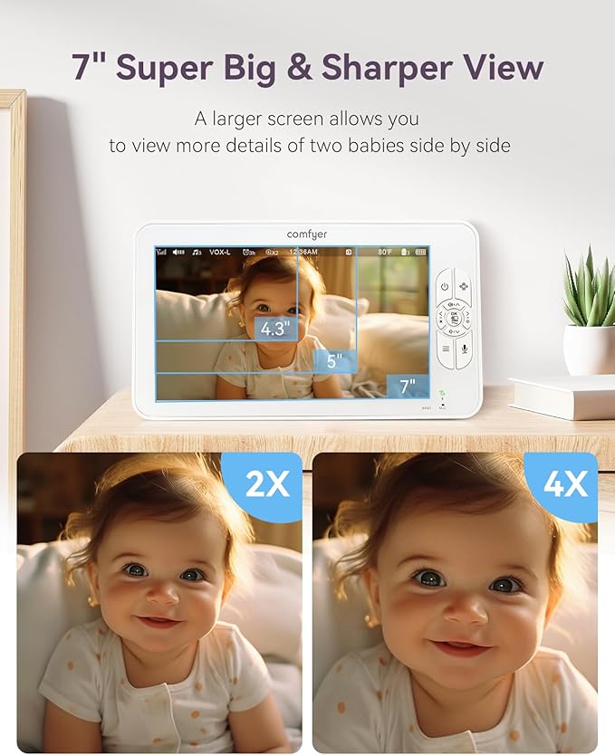 Baby Monitor with Camera and Audio, 7" 720P HD Video Baby Monitor No WiFi, 4000mAh Battery, VOX Mode, Auto Night Vision, Hack Proof, Remote PTZ
