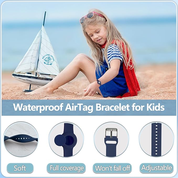 Waterproof Bracelet for AirTag Kids, Personalized Initial Letter Hidden Holder Compatible with Air Tag, Silicone Case for Airtag Adjustable Anti-Lost GPS Tracker for Toddler Child Elder, W