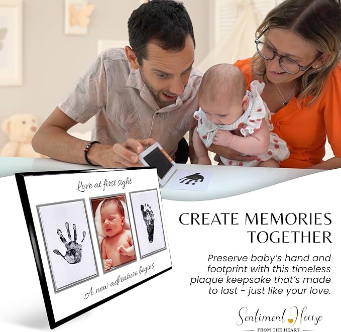 Inkless Hand and Footprint Kit, Baby Keepsake Plaque & Baby Shower Gifts - Ideal as Mom To Be Gift, Nursery Picture Frames, Clean Touch Hand and Footprint Kit (Style 2 - Design 2)