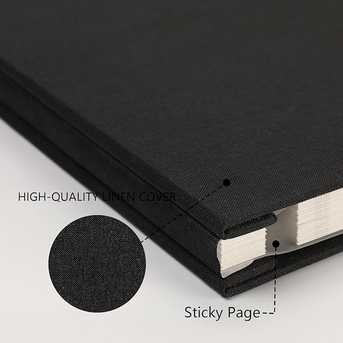 Photo Album Self Adhesive Pages for 4x6 5x7 8x10 Pictures Scrapbook Magnetic Photo Albums with Sticky Pages Books with A Metallic Pen for Baby Wedding Family 11x10.6 Black 40 Pages
