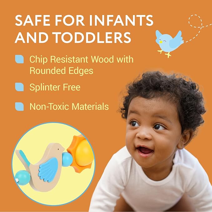 IMPRESA Wooden Baby Arch Toy Attachment Compatible with Baby Bjorn Bouncer, Bird Design to Stimulate Motor Skills, Durable Wooden Toy Bar, Easy to Use Bouncer Accessories