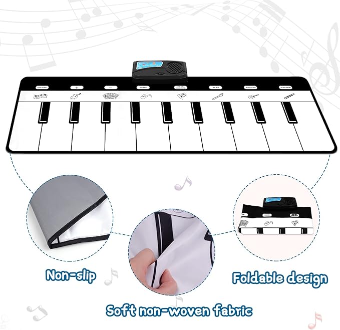 M SANMERSEN Piano Mat, Kids Musical Mat Floor Piano Keyboard Mat with 8 Instruments Sounds Music Dance Touch Play Mat, Early Educational Toys Birthday Gifts for 1 2 3 4 5 Year Old Boys Girls