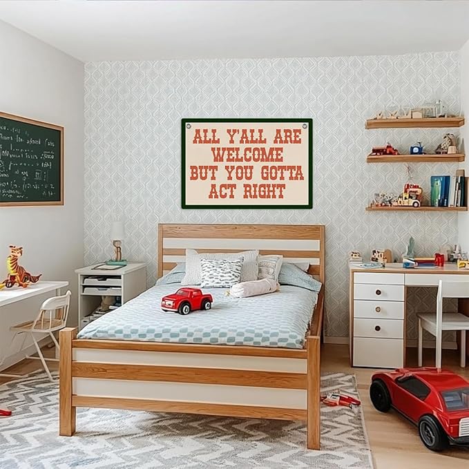 Welcome Sign Funny Welcome Banner, Trendy Retro Wall Hanging, Wall Decor, Banner Flag, Wall Flag Classroom Playroom Home Entryway Living Room Office Decor, Banner for Room, Red