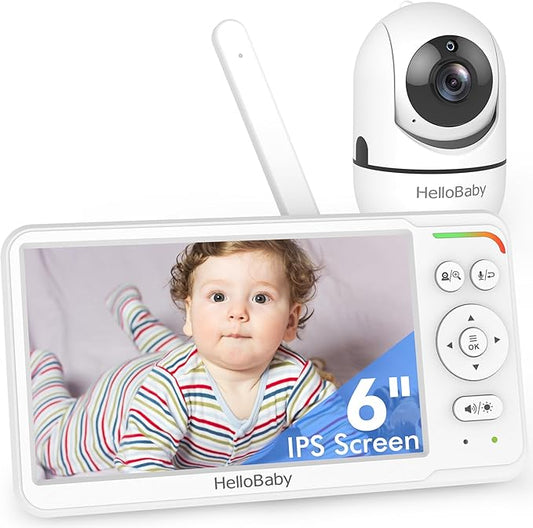 HelloBaby Baby Monitor with 6" World First IPS Screen 30-Hrs Battery, No WiFi Video Baby Monitor Camera and Audio, Remote Pan/Tilt/Zoom, ECO, VOX, 2-Way Talk, Night Vision, 1000ft, Portable for Travel