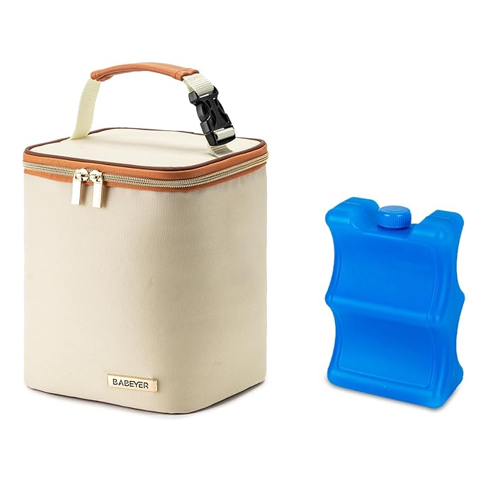 Breastmilk Cooler Bag with Ice Pack Fits 4 Baby Bottles Up to 9 Ounce, Baby Bottle Bag Great for Nursing Mom Daycare