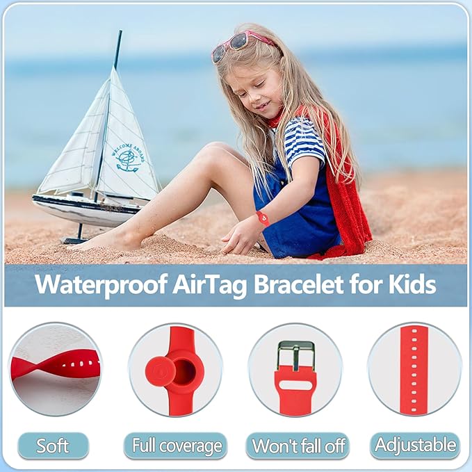 Waterproof Bracelet for AirTag Kids, Personalized Initial Letter Hidden Holder Compatible with Air Tag, Silicone Case for Airtag Adjustable Anti-Lost GPS Tracker for Toddler Child Elder, P