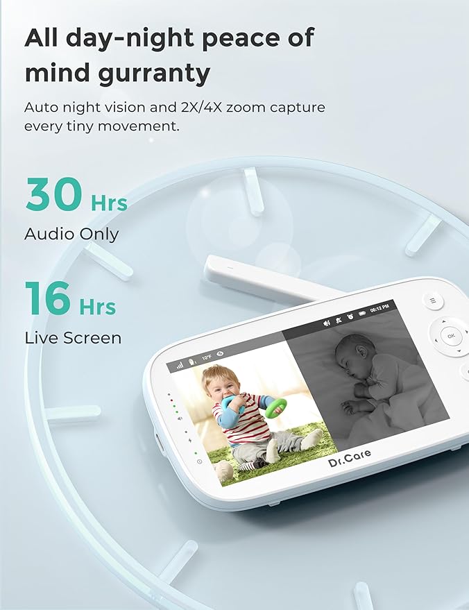 NovaView Video Baby Monitor - 5” 1080P Display, Ultra-Low Radiation, 5000mAh Battery, Clear Night Vision, Real-Time/VOX, 2X/4X Zoom, 1000ft Range, 2-Way Audio, Pan & Tilt, No WiFi Baby Camera