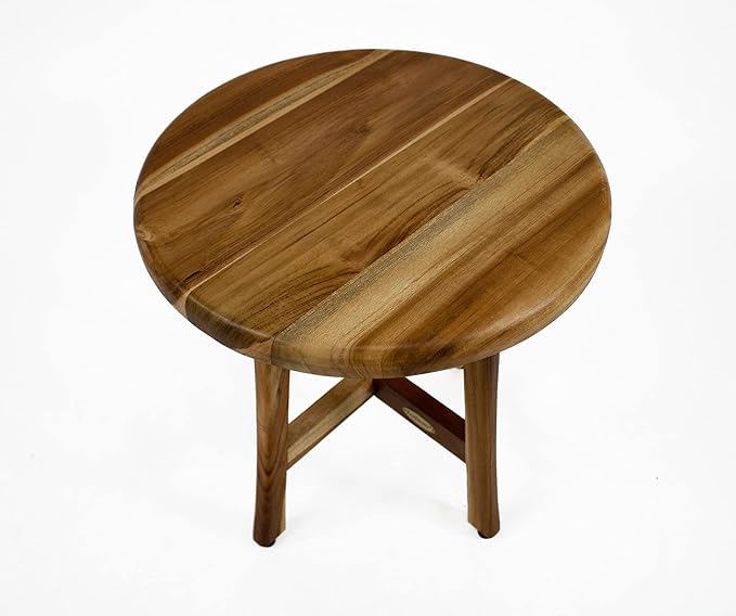 EcoDecors Shoji 17.5 Inch Round Table Waterproof Teak Wood Shower Bench Stool Seat Chair for Inside Shower Provides Safety, Storage, and Organization for Bathroom Accessories