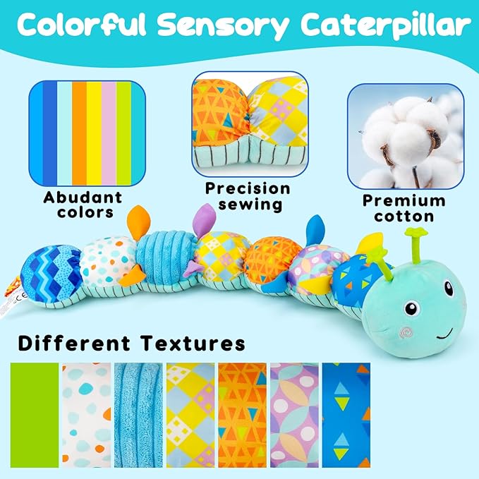 Baby Tummy Time Toys 0-6 Month Musical Stuffed Animal Plush Caterpillar Toy for Infant 6-12 Month Teething Sensory Toy with Crinkle Rattle for Babies 0-3-6 Month Newborn Boy Girl Birthday Gift 1