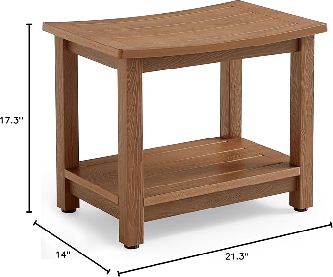 HDPS Shower Bench Seat, Poly Lumber Bathroom Stool for Inside Shower Waterproof, Foot Rest Stool for Shaving Legs with Adjustable Feet, Plastic Spa Bath Chair Seat for Bathroom, Non-Slip, Brown