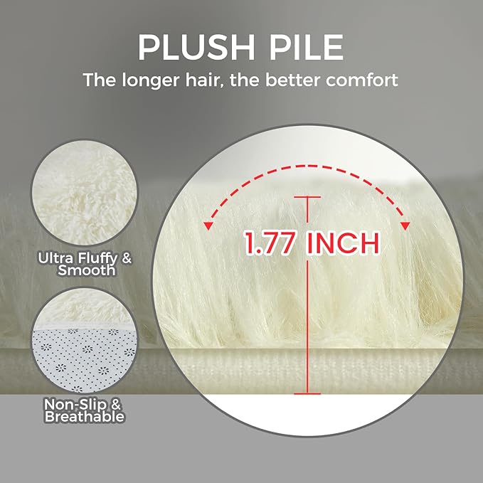 Ultra Soft Rug for Living Room, 9X12 Fluffy Shag Area Rug for Bedroom, Modern Shaggy Carpets Fuzzy Rug for Teens Dorm Nursery Home Decor Aesthetic, Upgrade Anti-Skid Durable, Cream White