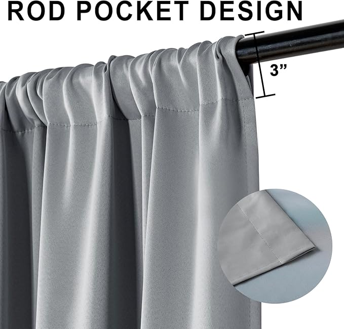XWZO Total Blackout Curtains 54 Inches Long - Double Layer Full Room Darkening & Energy Efficiency Rod Pocket Window Panels with Tiebacks, Grey, W42 x L54, Set of 2