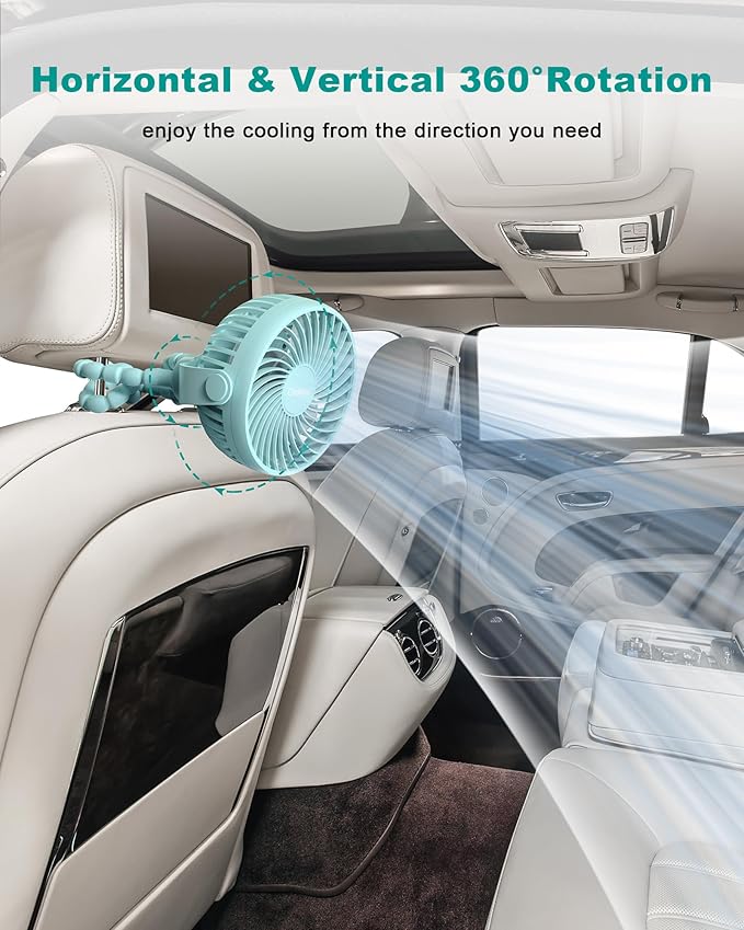 Stroller Fan Clip on for Baby, 4000mAh Rechargeable Battery Operated, Flexible Tripod, 3 Wind Speed, 360° Rotatable, Small Cooling Portable Fan for Car Seat Crib Bike Travel Beach, Blue