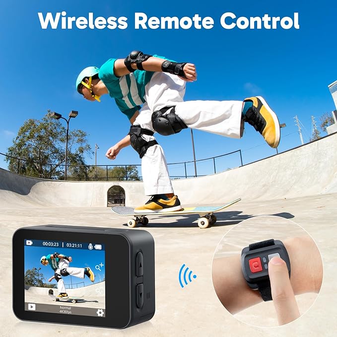 AKASO V50X Native 4K30fps WiFi Action Camera with EIS Touch Screen 4X Zoom 131 feet Waterproof Camera Support External Mic Remote Control (with Floating Hand Grip and Carry Bag)