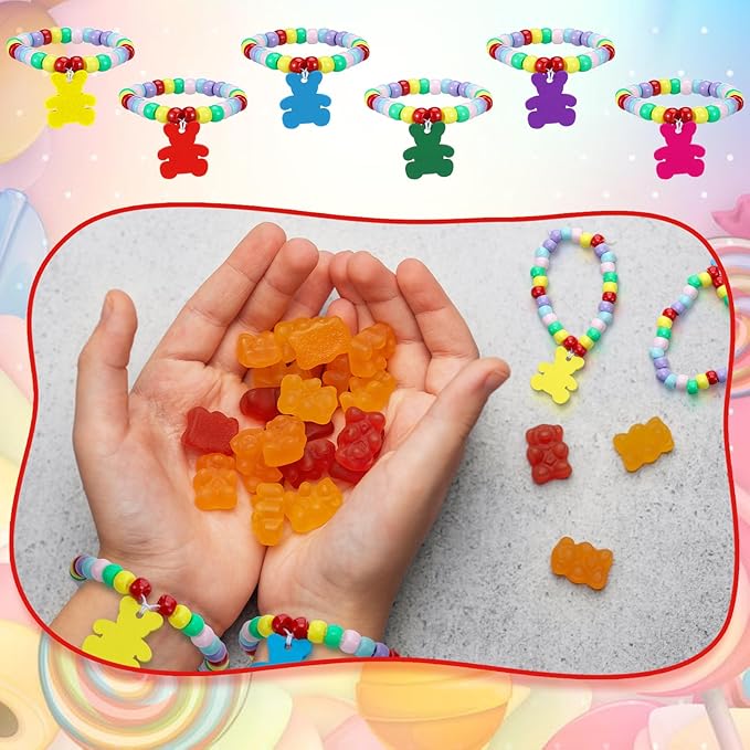 Huquary 24 Sets Bear Beaded Bracelet Crafts Kit DIY Bead Craft Gifts Making DIY Bracelet Supplies for Jewelry Making Wedding Birthday Party Favors