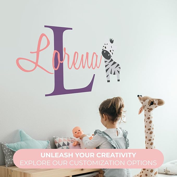 Personalized Name Jungle Animals Vinyl Wall Decor I Nursery Wall Decal for Baby Boy & Girl Decoration I Stickers for Kids I Multiple Sizes (E. Zebra)