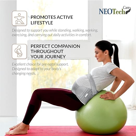 NeoTech Care Pregnancy Support Maternity Belt, Waist/Back/Abdomen Band, Belly Brace (Size L, Grey Color)