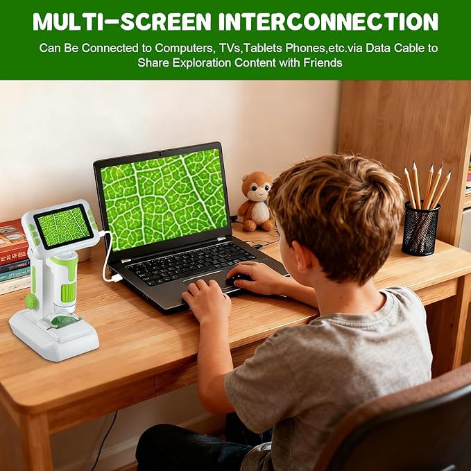 1600X Digital Microscope for Kids, Upgraded Portable Microscope with 4.0 inch HD Screen, 2-in-1 Desktop Handheld Miniscope Rechargeable Student Education Science Microscopes Gift for Kids