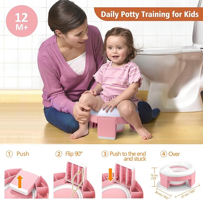 MCGMITT Portable Potty Seat for Kids Travel - Foldable Training Toilet Chair for Toddler Girls with Storage Bags for Outdoor and Indoor Easy to Clean(Pink)