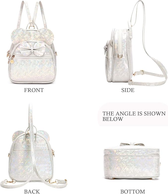 KL928 Girls Bowknot Polka Dot Cute Mini Backpack Small Daypacks Convertible Shoulder Bag Purse for Women