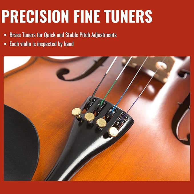4/4 Full Size Violin for Adults - Solid Wood, Spruce Top, Maple Back, Pro Brazilwood Bow, Hard Case, Shoulder Rest, Electronic Tuner, Extra Strings & Rosin (MVA-800)