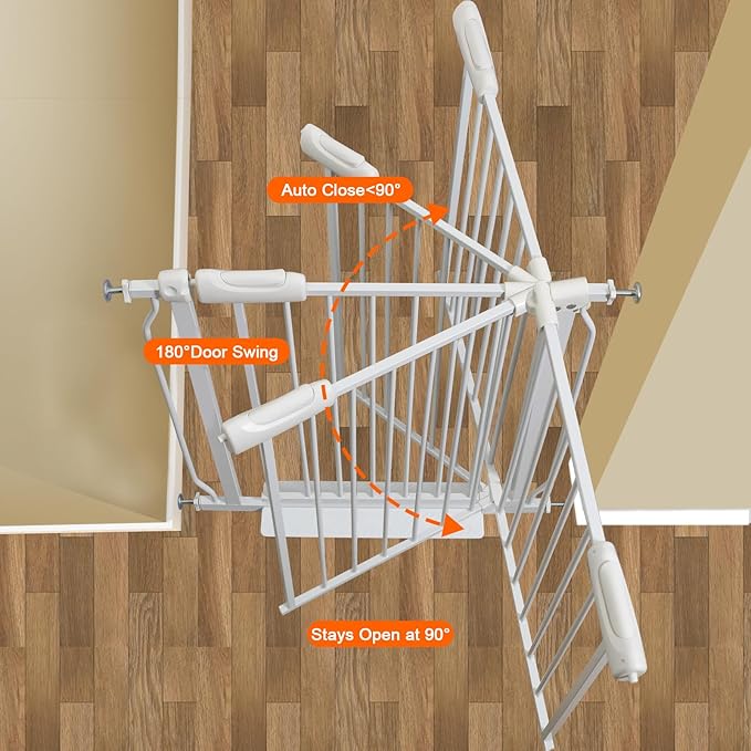 30" Tall Extra Wide Baby Gates for Doorways & Stairs - Large, Long Pressure Mounted Metal Safety Gates for Kids & Dogs - White (71.5-76.38 Inch)