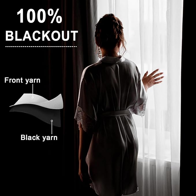 XWZO 100% Blackout Curtains 95 Inches Long with Tiebacks- Rod Pocket Privacy Protection & Noise Blocking Window Draperies with Black Liner for Bedroom/Living Room, Light Grey, W52 x L95, Set of 2