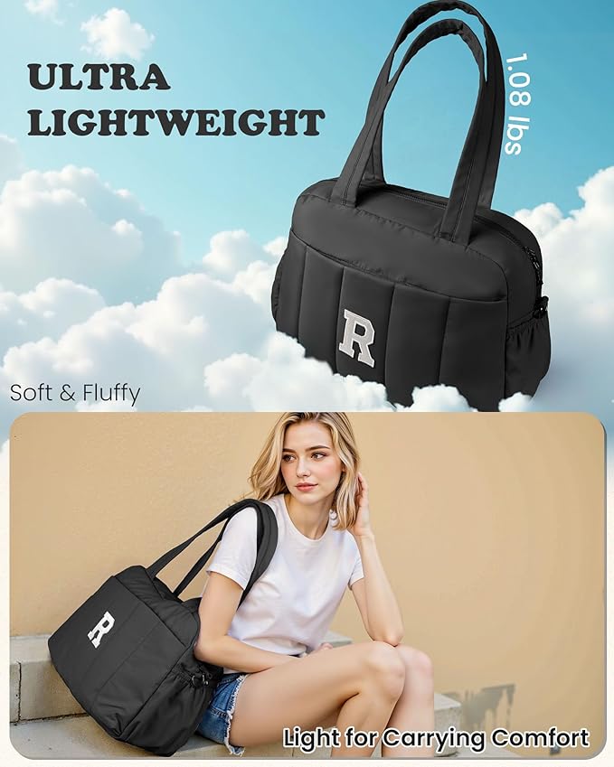 Friend Gifts-Women Duffle Bag with Initial, Personal Item Travel Bags，Gym Bag with Wet Pocket，Lightweight Travel Bags Personalized Tote with Makeup Pouch