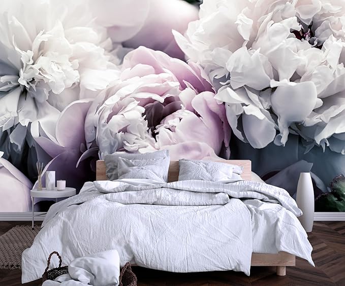 Light Purple Peony Floral Wallpaper Rose Flower Mural Large Wall Decor for Living Room Bedroom Dining Room Office(Not Self-Adhesive)