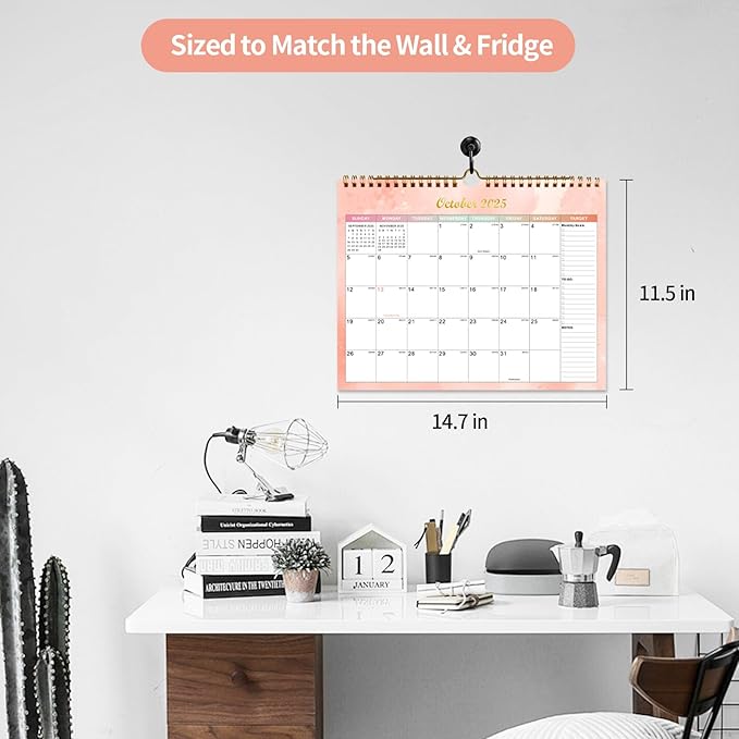 Calendar 2025-2027 22 Monthly Wall Calendar Runs from September 2025 until June 2027 Spiral Binding Hanging 11.5" x 14.7" Thick Paper with Julian Dates and Block for School Office（Colorful）