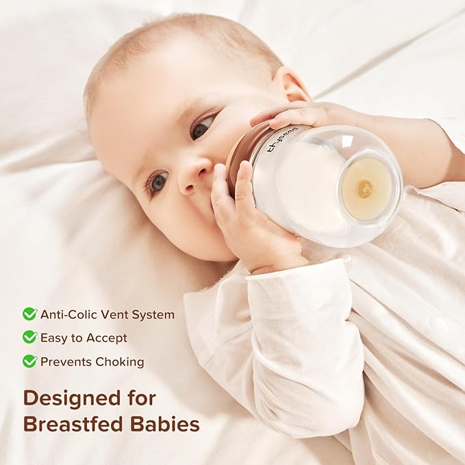 Natural Anti-Colic Baby Bottles That Mimic Breastfeeding Newborn Breast Like Nursing Bottle (1+ Months) 8Ounce,1pack