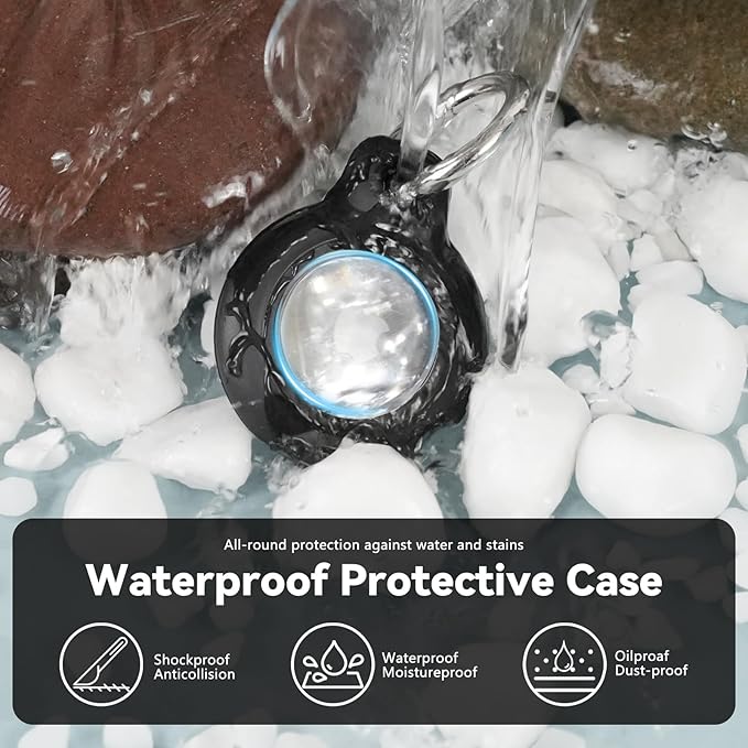 Upgrade Waterproof 2 Pack Airtags Holder with Apple Airtags Keychain, Hard PC Air Tag Case, Anti-Scratch & Shock Air tag Holder, Men's Women's Keyrings & Keychains-Black+Light Brown