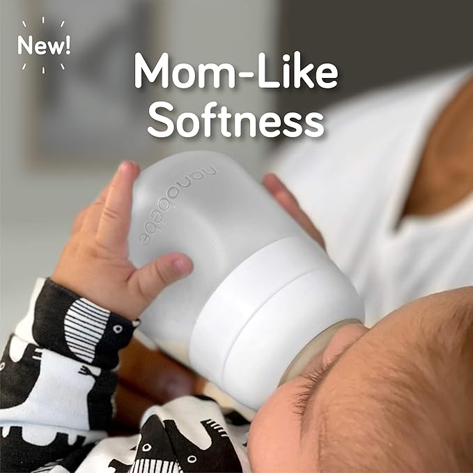 Nanobebe Flexy Silicone Baby Bottle, Anti-Colic, Natural Feel, Non-Collapsing Nipple, Non-Tip Stable Base, Easy to Clean 2-Pack, Grey, 9oz