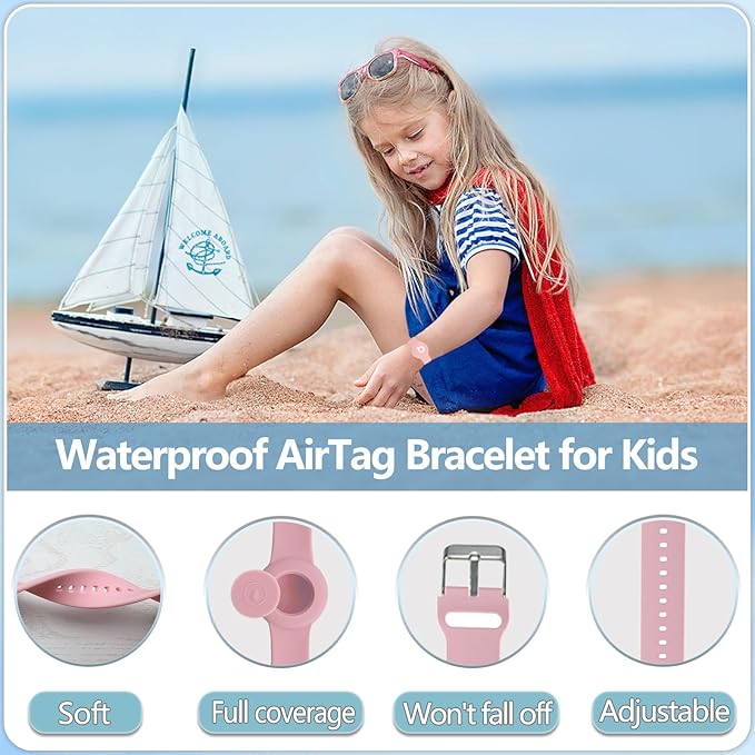 Waterproof Bracelet for AirTag Kids, Personalized Initial Letter Hidden Holder Compatible with Air Tag, Silicone Case for Airtag Adjustable Anti-Lost GPS Tracker for Toddler Child Elder, Q