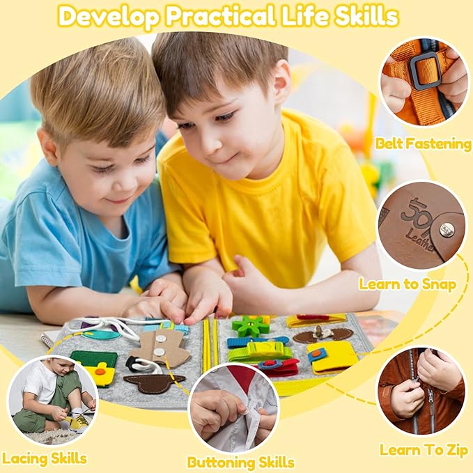 Qizfun Busy Board Book Montessori Toys for 1 2 3 4 Year Old, Boy Girl Birthday Gifts, Educational Sensory Learning Toys for Toddlers 1-3, Car Airplane Travel Activities Toys for Kids Ages 2-4 Year Old