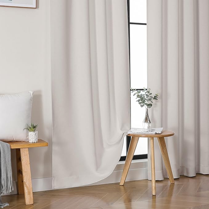 Simplebrand Ava Natural Blackout Curtains for Bedroom 96 Inches Long 2 Panels, Solid Thermal Insulated, Energy Saving Living Room Window Treatment Curtains Blackout Drapes, W40 x L96 Inch, Natural