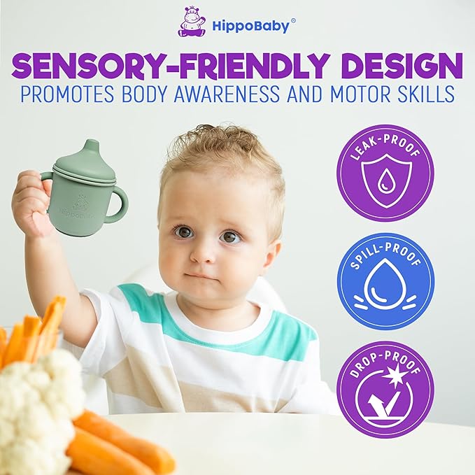 Silicone Transition Sippy Cup for 6+ month old | Includes 1 Toddler straw cup & 1 Baby Sippy Cup with Handles 5 oz | Perfect for Baby Led Weaning (Sky/Mint, 5 oz)