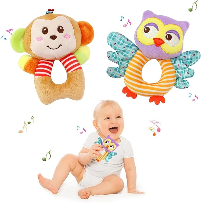 BLOOBLOOMAX Sock rattles for Babies 0-24 Months Baby Animal Foot Finder Educational Toys