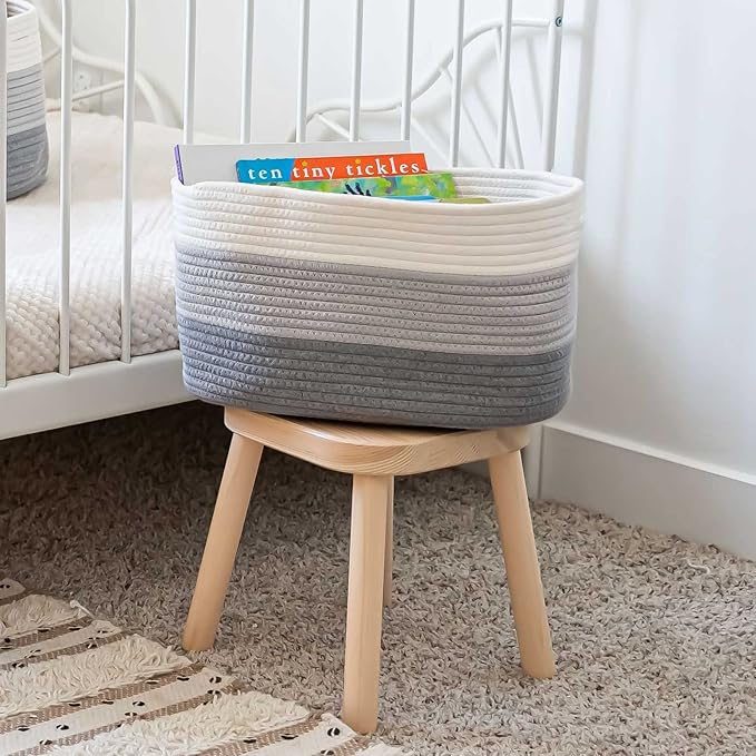 OrganiHaus Cotton Rope Storage Basket for Closet | Towel Basket for Bathroom | Woven Basket for Storage | Woven Baskets for Organizing | Soft Basket | Decorative Cotton Rope Basket for Storage - Gray