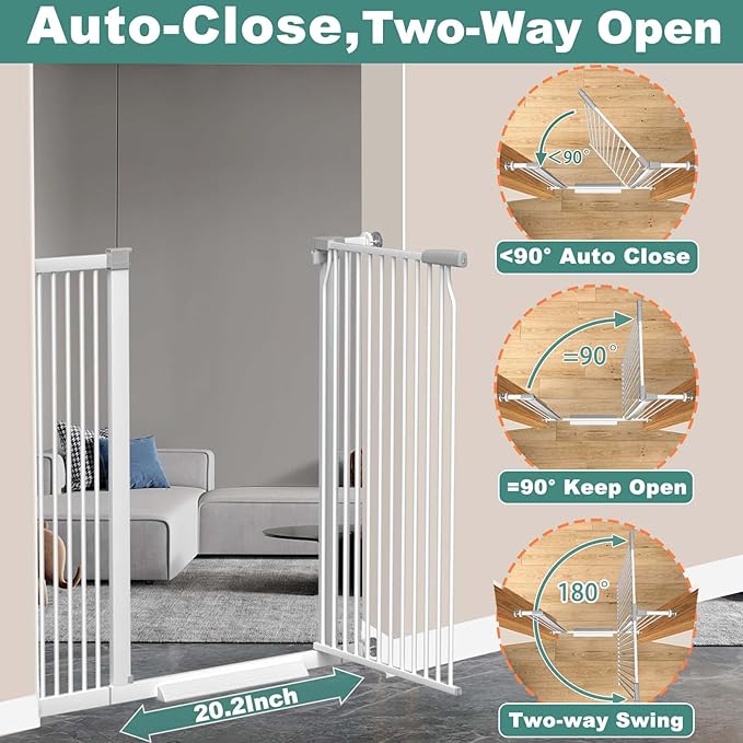 40.5" Extra Tall Baby Gate for Stairs, 68.5"-72.2" Extra Wide Large Dog Pet Gate Indoor for House, Long Safety Child Gate No Drill, Metal Auto Close Doggie Barrier for Doorway, White