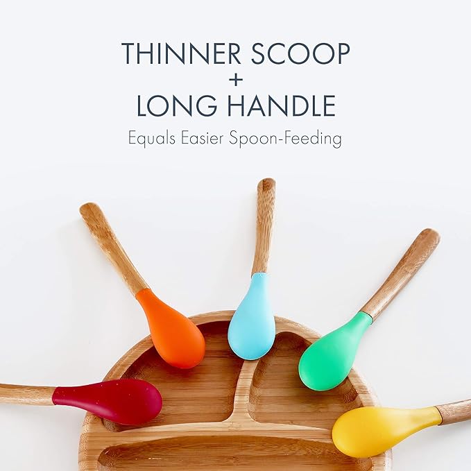 Avanchy Bamboo & Silicone Infant Training Spoons, BPA Free - Soft Tip, Easy on Gums, First Stage Feeding Utensils for Baby-Led Weaning, Self-Feeding, Green