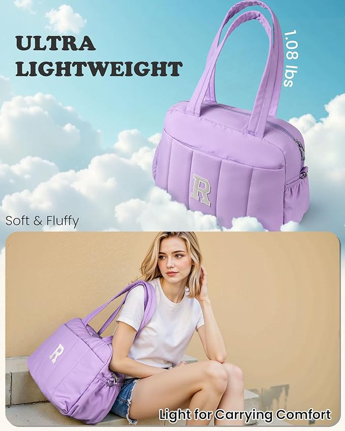 Initial Duffle Bag, Carry On Bags for Women，Gift Idea for Women Her-Overnight Bag with Wet Pocket，Lightweight Travel Bags Personalized Gym Tote with Makeup Pouch