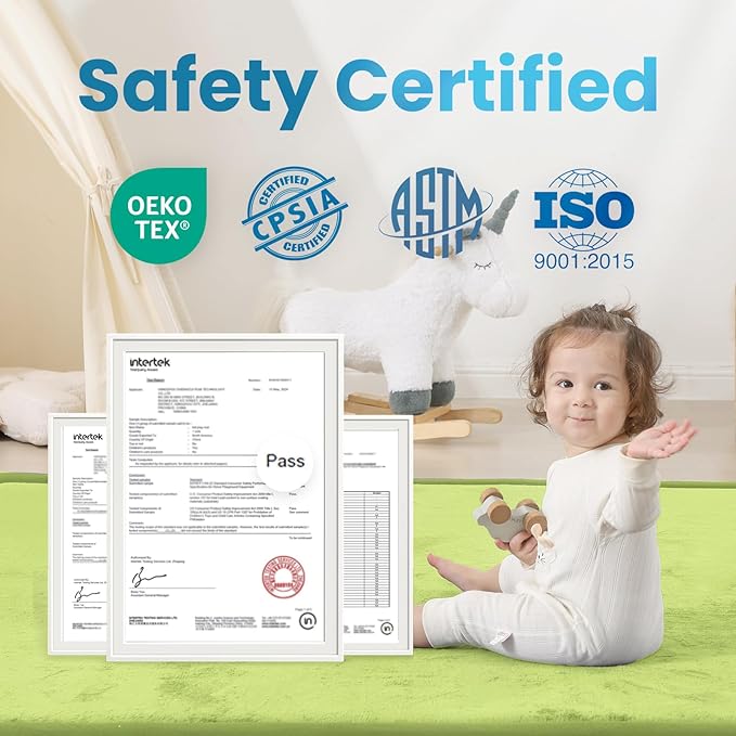 1.3" Thick Baby Play Mat for Floor Playpen, 50x50 Foam Tummy Time Mat, Padded Support Soft Plush Nursery Rug for Infant Kids Toddler Crawling Kick Activity (Light Green)