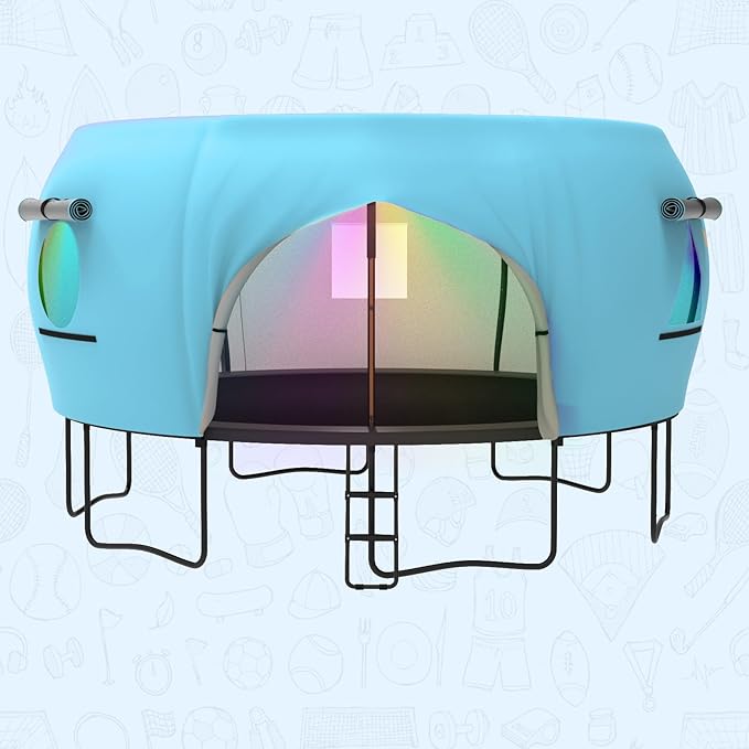 Gardenature 10FT/12FT/14FT Trampoline Tent(Tent Only), Fit Round Trampolines, Shade Cover with LED Light, Outdoor Trampolien Accessories, Anti-Tear, Beige