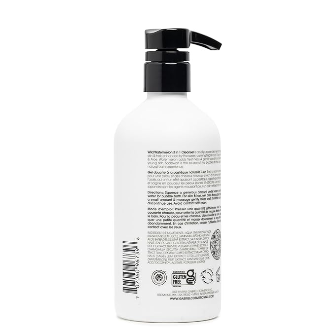 Gabriel Cosmetics Clean Kids Naturally Wild Watermelon 3-in-1 Shampoo, Cleanser & Bubble Bath (16 Fl Oz (1 Bottle), Watermelon 3-in-1)