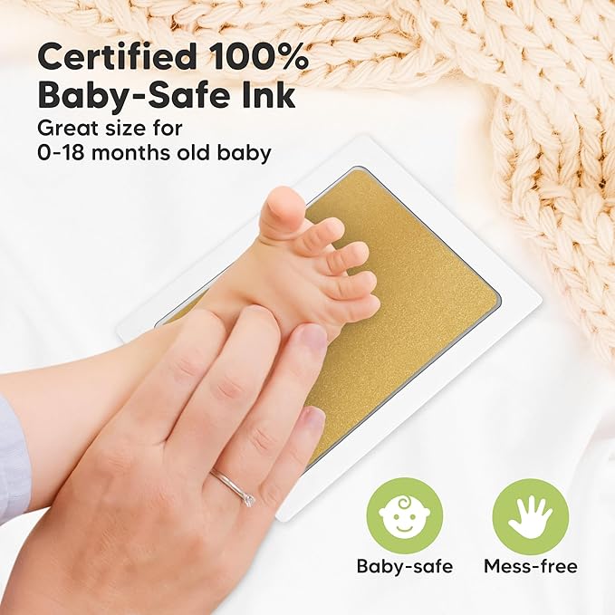 4-Pack Inkless Baby Hand and Footprint Kit - Mess Free Ink Pad for Newborn Keepsake, Dog Nose & Paw Print Kit, Clean Touch Ink Pad for Baby Hand & Footprints, Ideal New Mom Gifts (Gold/Silver, L)