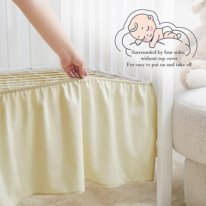 Horbaunal 2 Pack Crib Skirt & Crib Bed Sheet Set, Cream Crib Bed Skirt 28" x 52" with 14" Drop Dust Ruffle, Soft Microfiber Toddler Bedskirt Nursery Bedding Skirt for Baby Girls and Boys